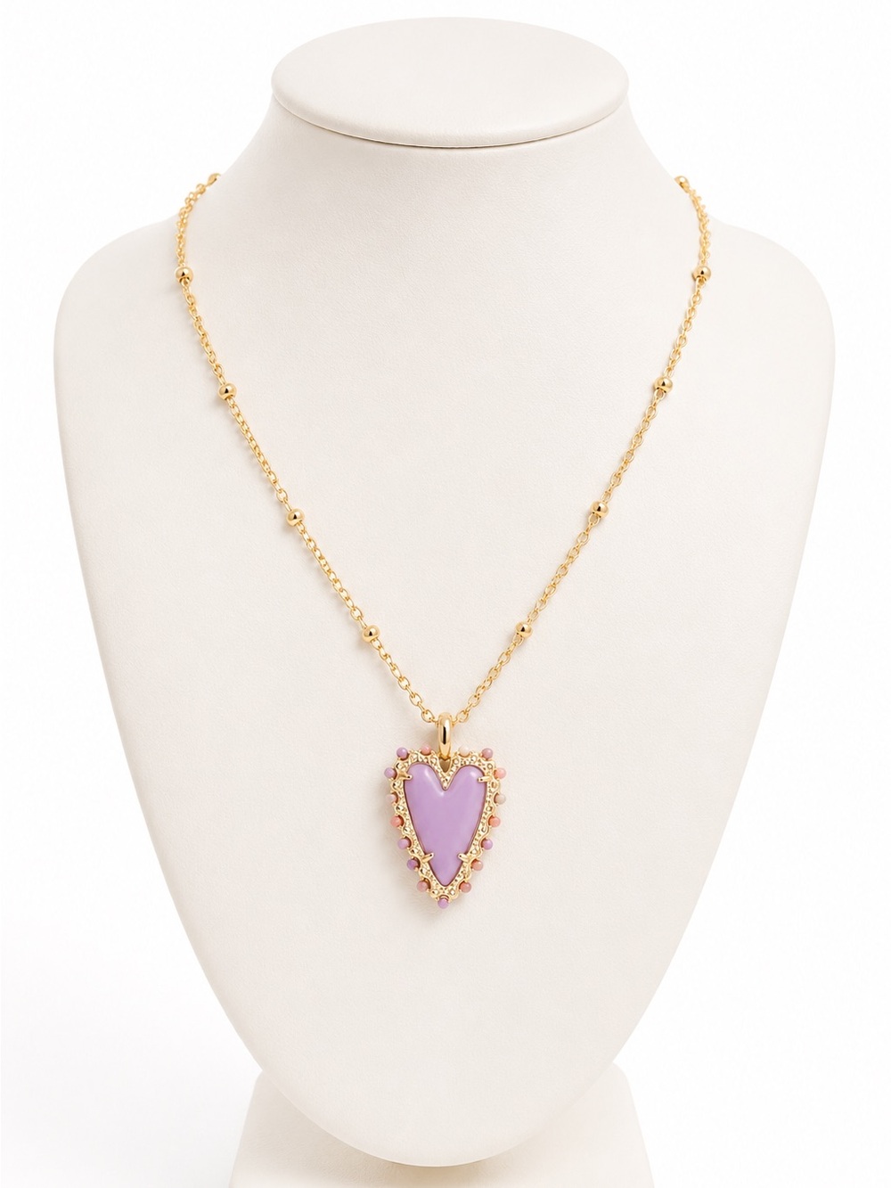 Kendra Scott Beaded Ansley Gold Lilac Phosphate Heart Necklace - Picture 3 of 8